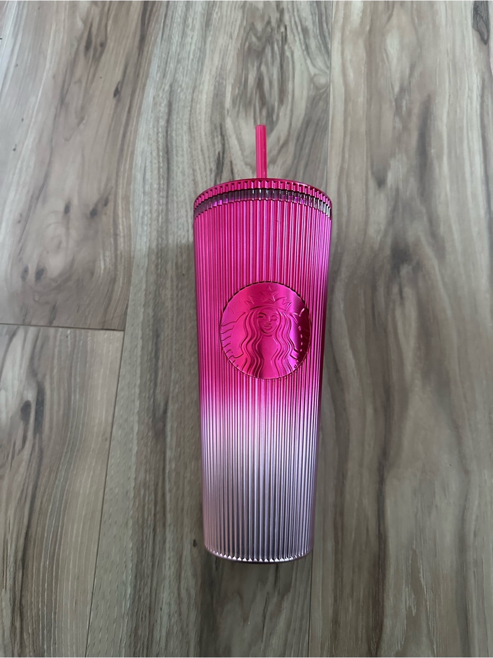 Starbucks Rose Pink Ombre Ribbed Tumbler with Matching Straw